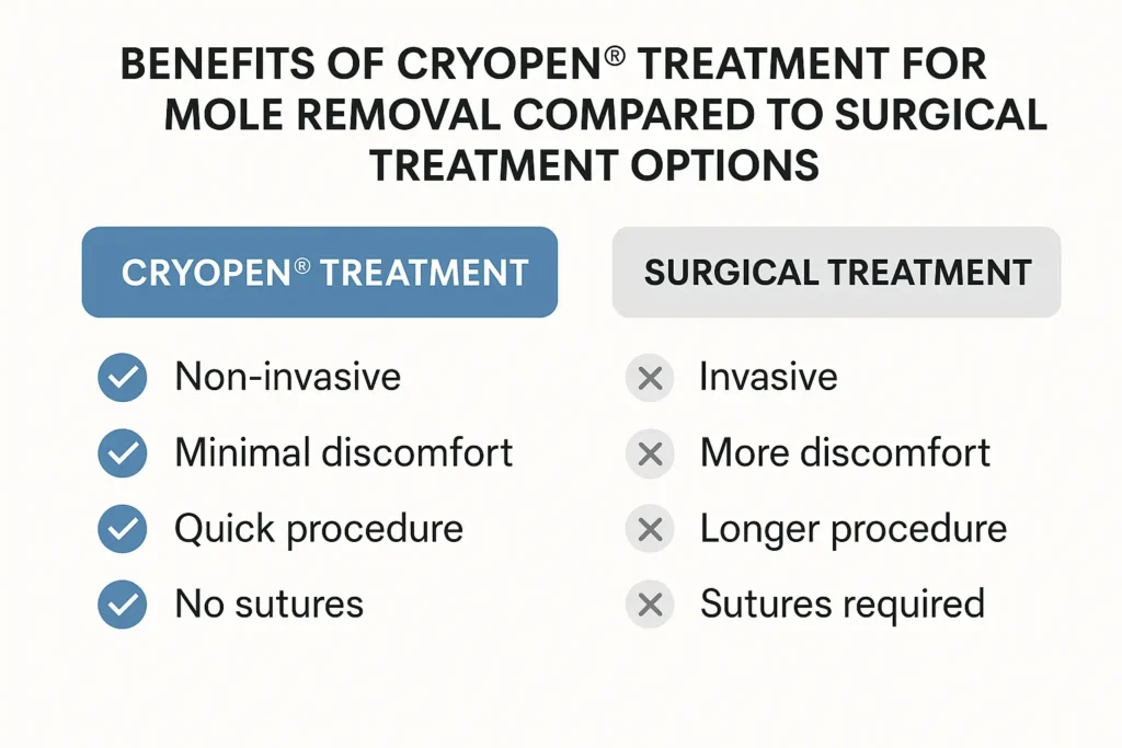 Table to show the benefits of getting moles removed Kingston upon Thames from LA LIPO