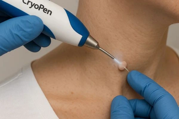 Person receiving cryotherapy Kingston upon Thames for skin tag removal