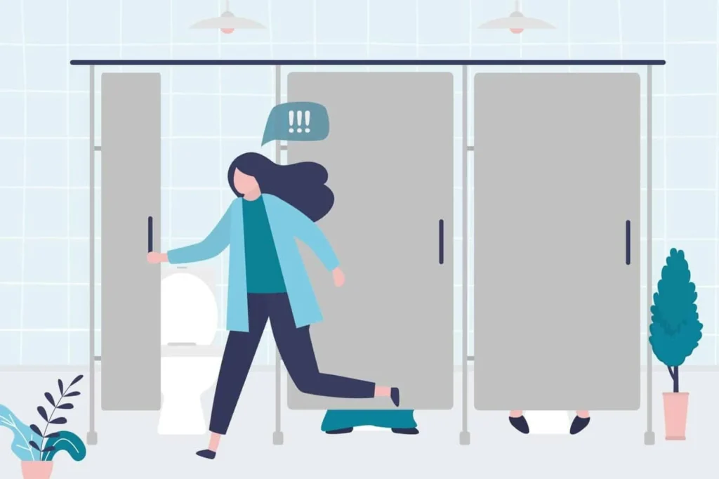 graphic of Urine incontinence Kingston upon Thames woman running to the toilet.