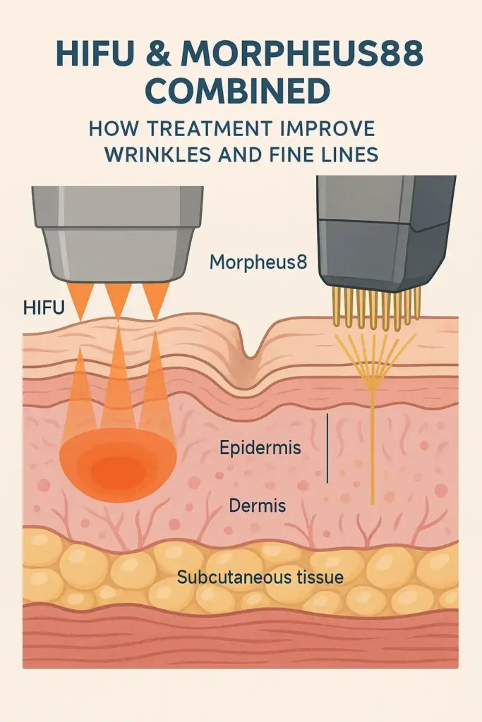 Diagram showing HIFU & Morpeus8 Kingston upon Thames and the benefits for reduction in wrinkles and fine lines